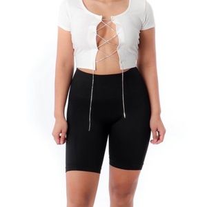 Mid-Thigh one size fits all black Biker Shorts